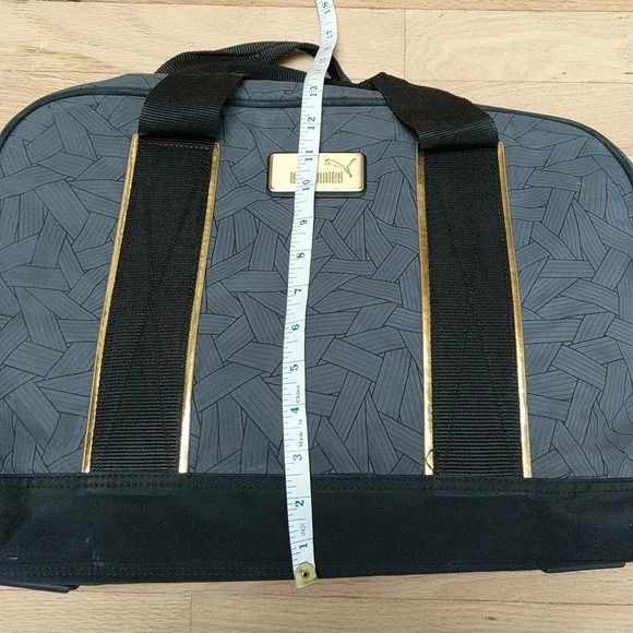 PUMA Duffle Bag Black and Grey with Gold Hardware Gym Workout - Picture 9 of 14